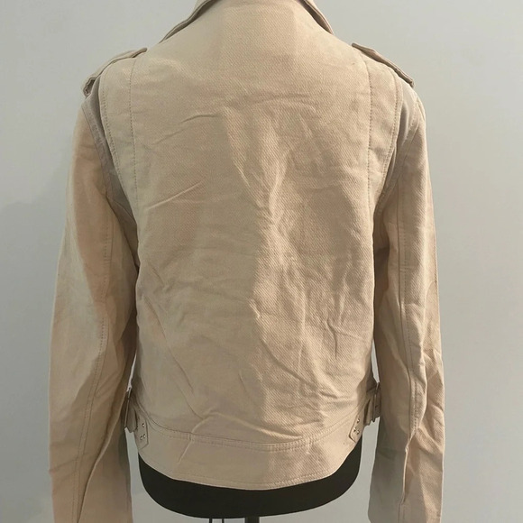 BLANKNYC Women's Crepe Moto Jacket Zips Snaps Adjust Belt Tan Size Large NWT $98 - Picture 5 of 7